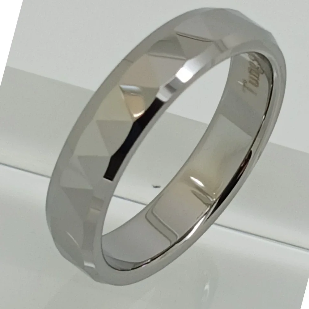 Vintage‎ 90s New Mens Tungsten Carbide 6mm Faceted Geometric Band Ring Size 12.5